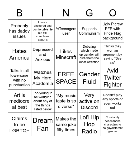 Average Kid with No Personality Bingo Card