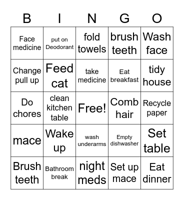 Daily routine Bingo Card