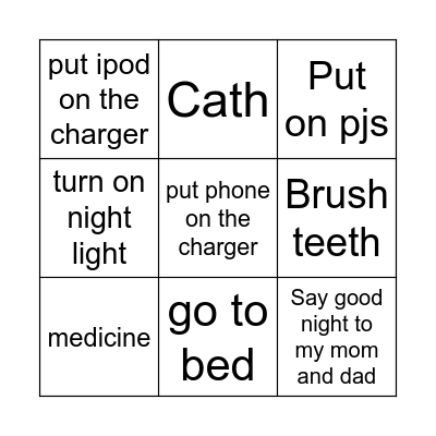 Night time Routine Bingo Card