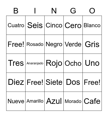 Spanish Bingo Card