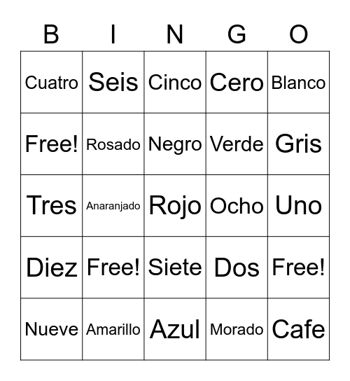 Spanish Bingo Card