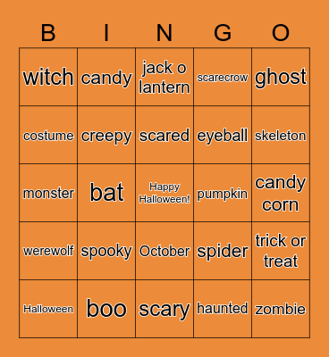Spooky Time Bingo Card