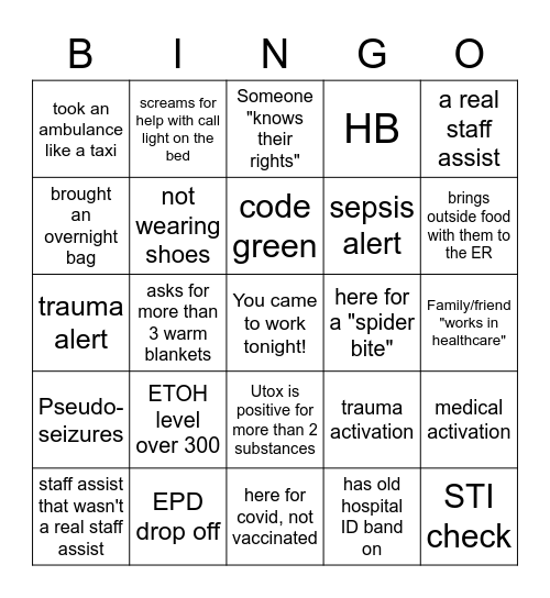 Emergency Team work Spooky Bingo Card