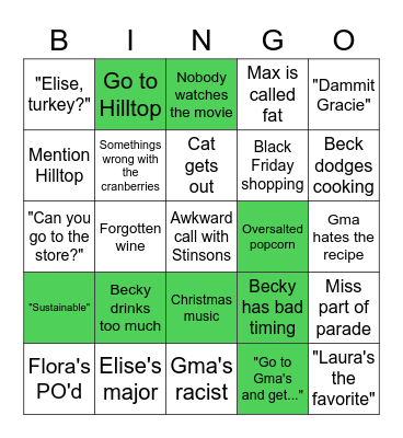Family Thanksgiving Bingo Card