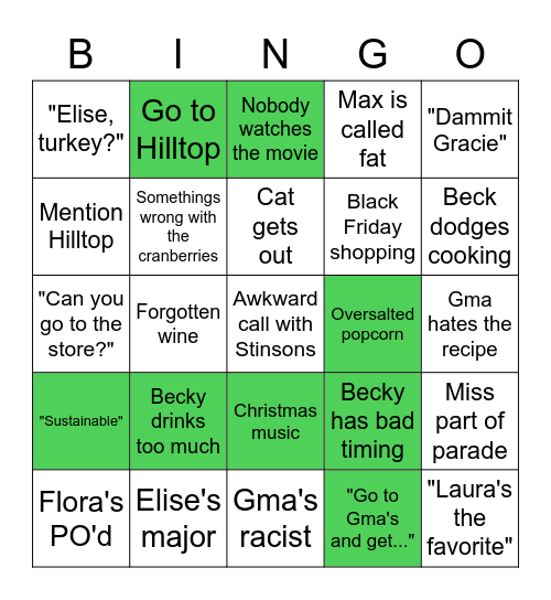Family Thanksgiving Bingo Card