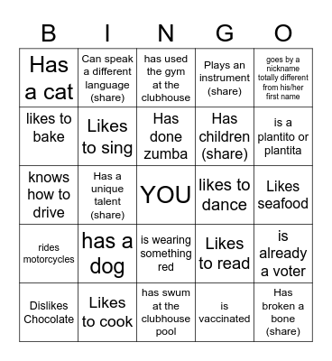 Getting to Know You Bingo Card