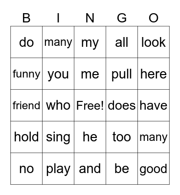 Unit 1 Sight Words Bingo Card