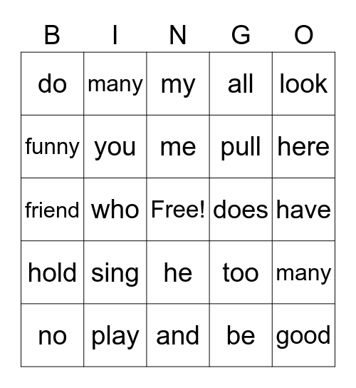 Unit 1 Sight Words Bingo Card