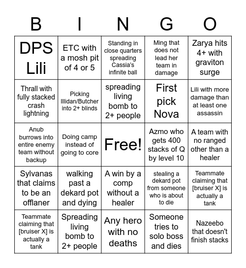 Storm League Bingo Card