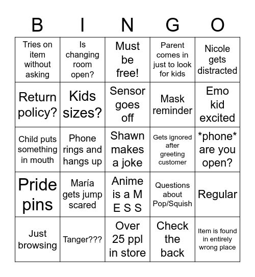 Hot Topic Bingo Card