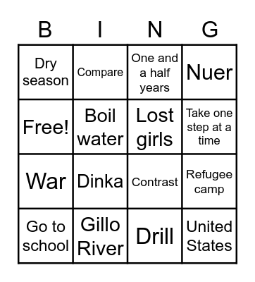 A Long Walk to Water Review Bingo Card