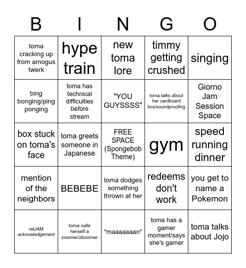 TOMA BINGO Card