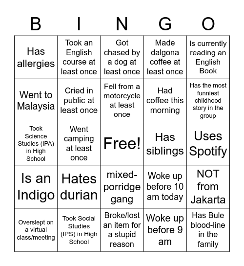 YEZ Bingo! Bingo Card