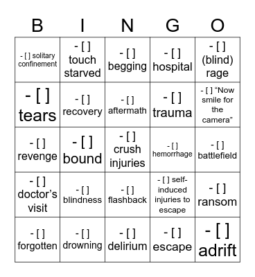 Whump month Bingo Card