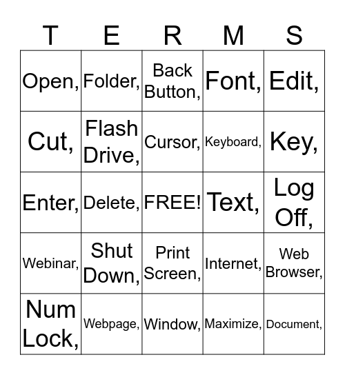 Computer Terminology Bingo Card