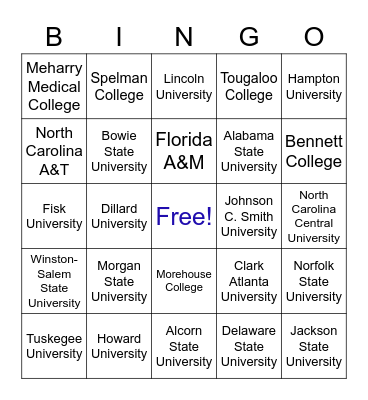 GECC HBCU Bingo Card