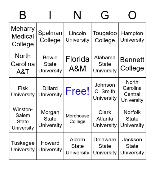 GECC HBCU Bingo Card