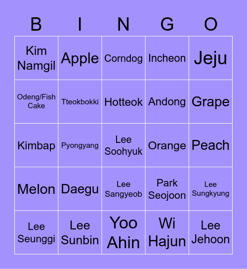 Bingo With Younjung! Bingo Card
