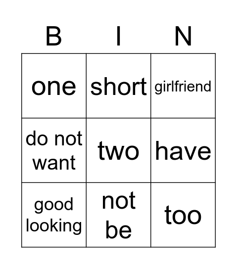 want a boyfriend Bingo Card