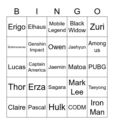 Aran's bingo Card