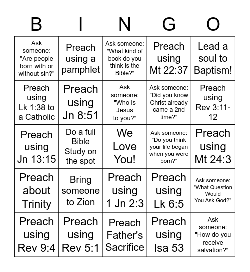 Preaching Bingo Card