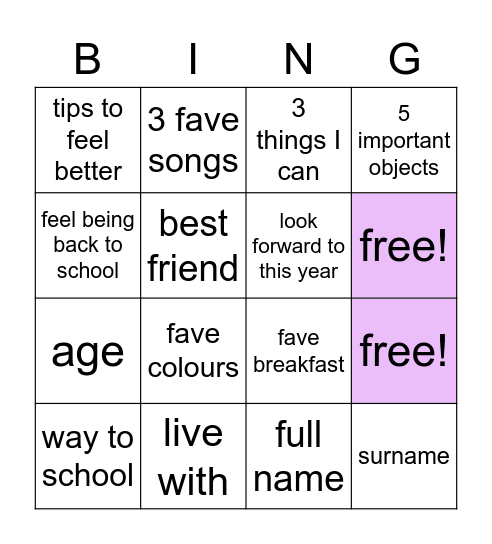 All about me Bingo Card