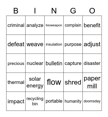 Units 5-8 Bingo Card