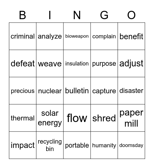 Units 5-8 Bingo Card