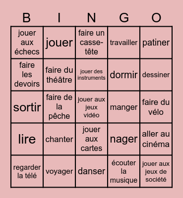 Qu'est-ce que tu aimes faire? Bingo Card