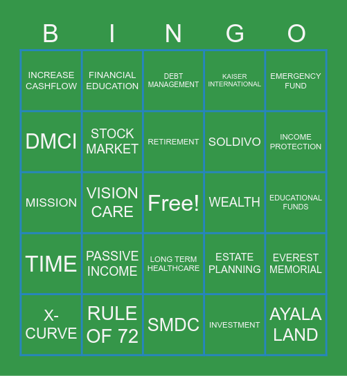 TLC Bingo Card