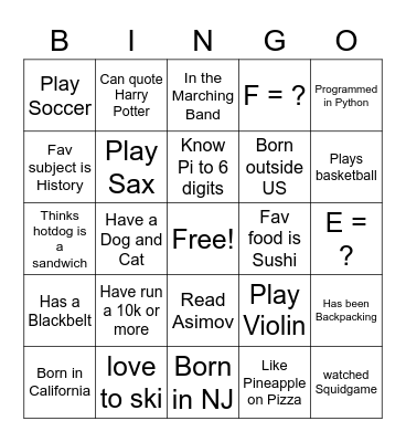 MHS Picnic Bingo 2021 Bingo Card