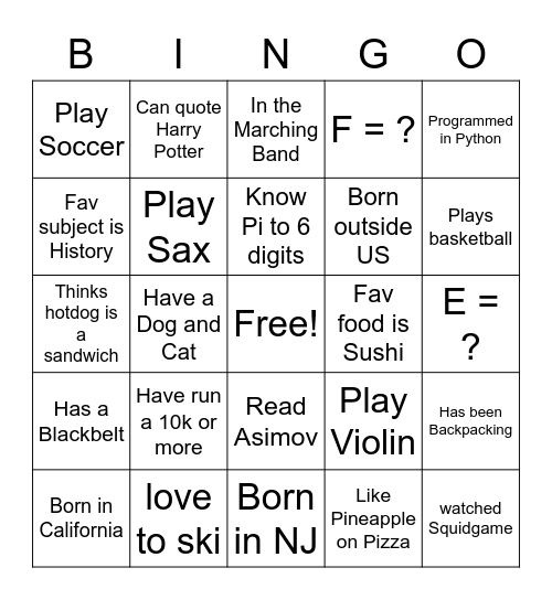 MHS Picnic Bingo 2021 Bingo Card