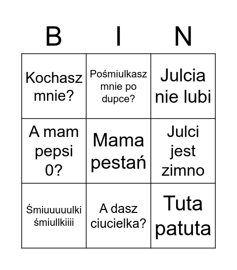 Bingo z Julcią Bingo Card