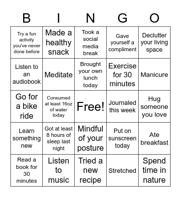 Wellness Bingo Card