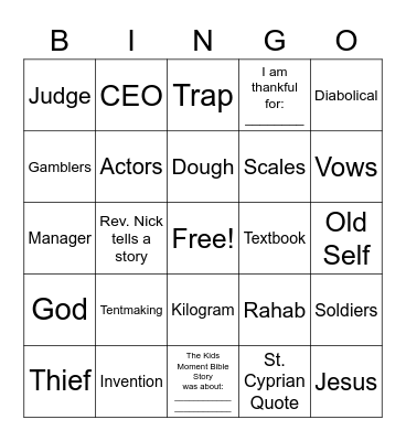 October 17th 2021 - Sermon Bingo Card