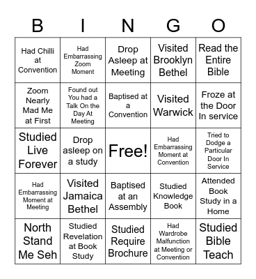 My JW Story Bingo Card
