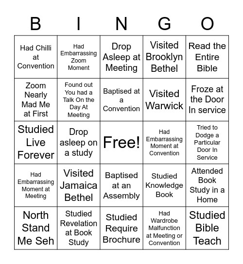 My JW Story Bingo Card