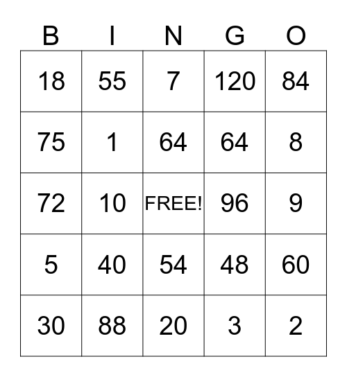 FACTOR FUN BINGO Card
