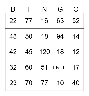 FACTOR FUN BINGO Card