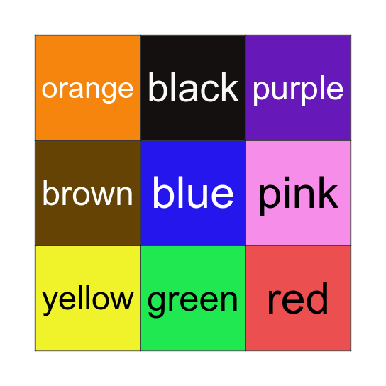 Colors in English Bingo Card