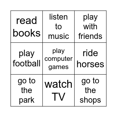 Present Simple Bingo Card
