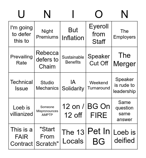 Tentative Agreement 1 Bingo Card