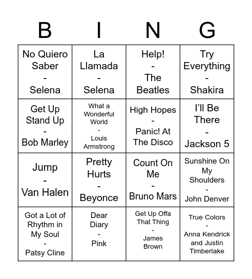 Music Bingo Card