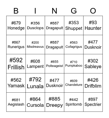 Squiggly Pete ROUND 1 [Ghost Types] Bingo Card