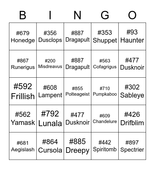 Squiggly Pete ROUND 1 [Ghost Types] Bingo Card