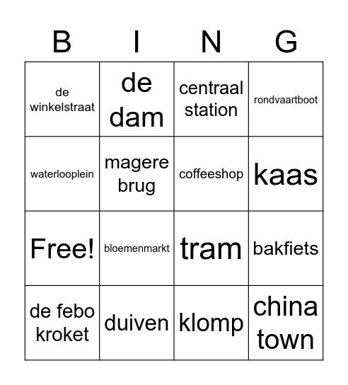 Amsterdam Bingo Card
