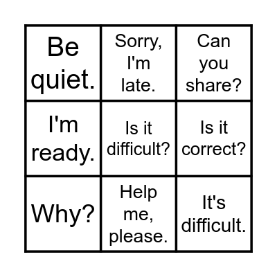 B I N G O Bingo Card