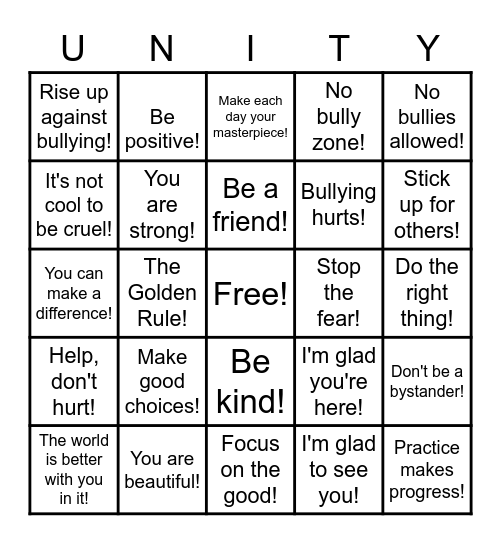 Unity Day Bingo Card