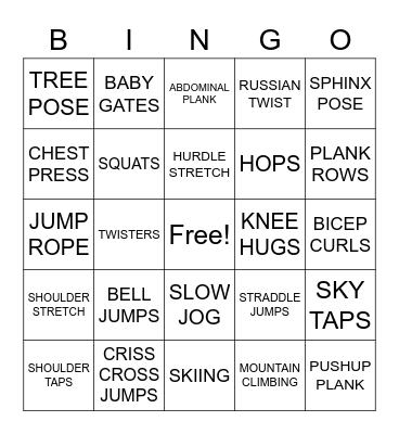 Fitness Bingo Card