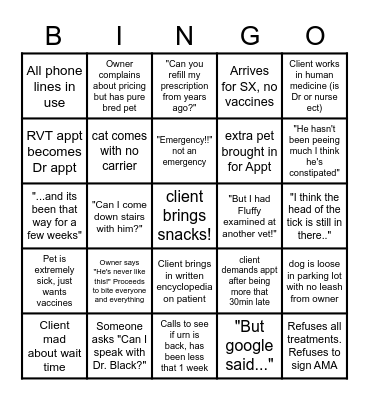 Vets Bingo Card